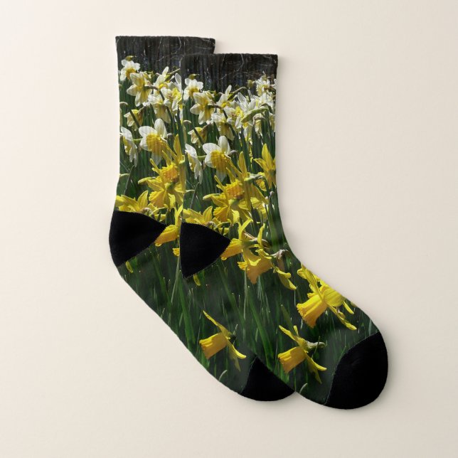 Yellow and White Daffodils Spring Flowers Socks (Pair)