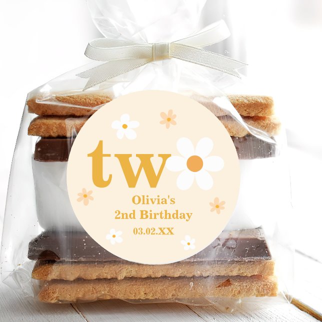 Yellow And White Daisy 2nd Birthday Girl  Classic Round Sticker (Creator Uploaded)