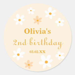 Yellow and white Daisy Birthday Classic Round Sticker