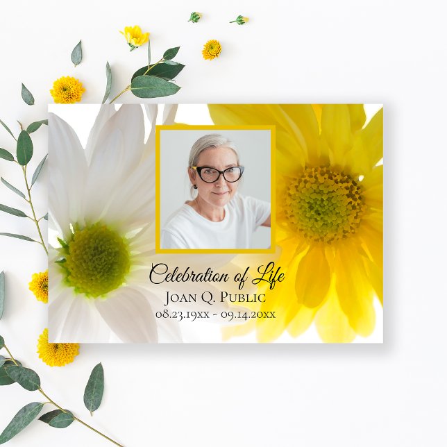 Yellow and White Daisy Flowers Celebration of Life Invitation (Creator Uploaded)