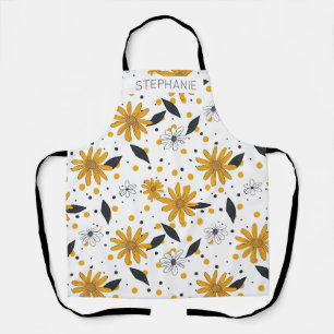 Yellow and White Daisy Pattern with Dark Leaves Apron