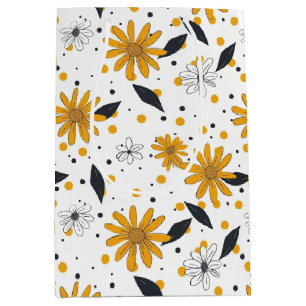 Yellow and White Daisy Pattern with Dark Leaves Medium Gift Bag