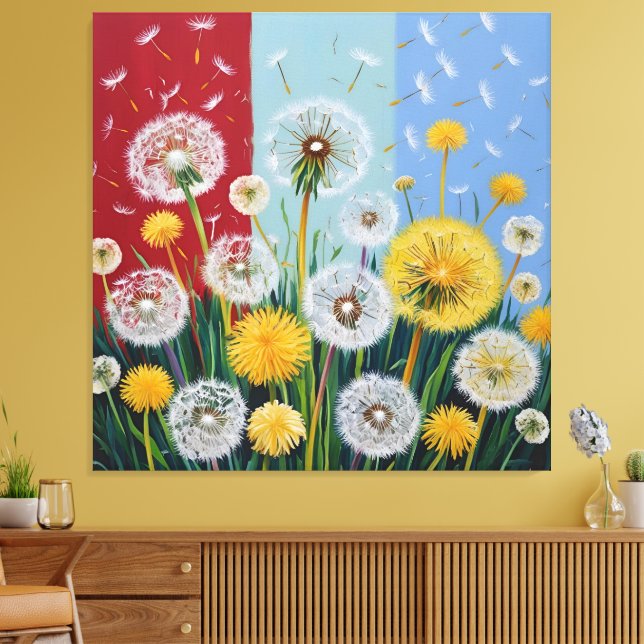 Yellow and White Dandelions  Canvas Print (Insitu(LivingRoom))
