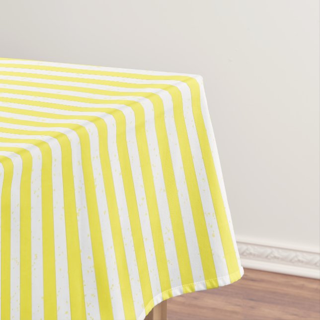 Yellow and White Deckchair Stripe Pattern Tablecloth (In Situ)
