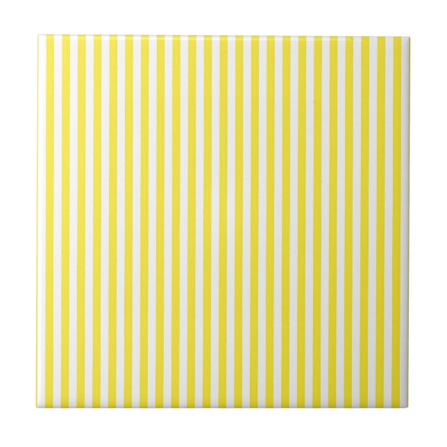 Yellow and White Deckchair Stripe Patterned Tile (Front)