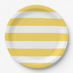 Yellow and White Deckchair Stripes Paper Plate