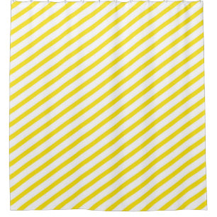 Yellow and White Diagonal Stripes Modern Shower Curtain