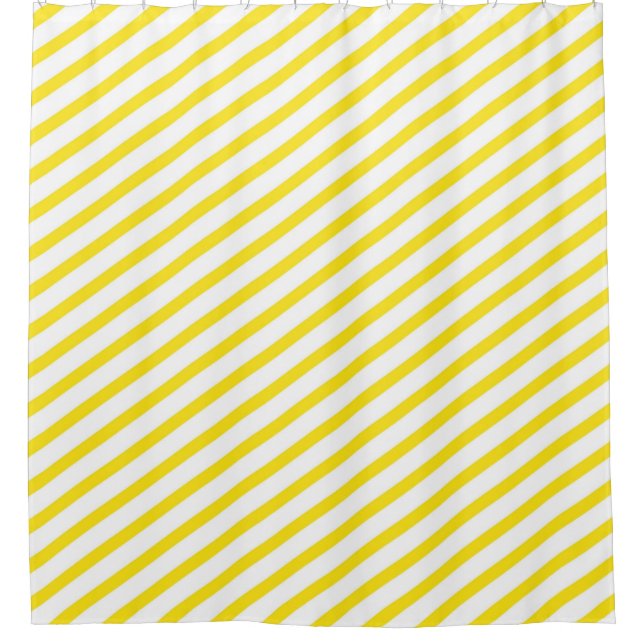 Yellow and White Diagonal Stripes Modern Shower Curtain (Front)