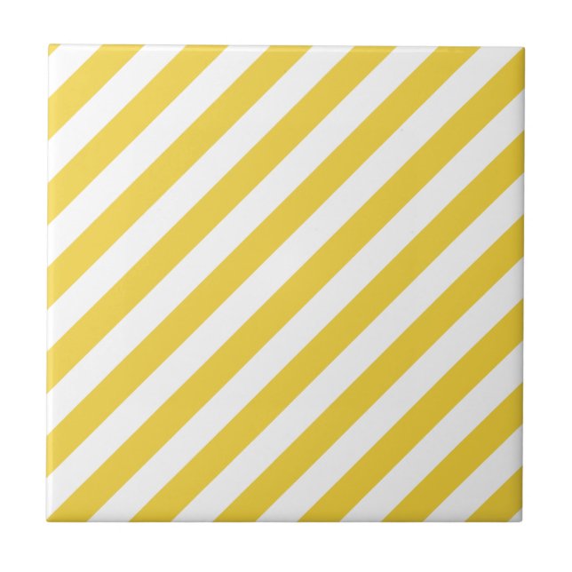 Yellow and White Diagonal Stripes Pattern Tile (Front)