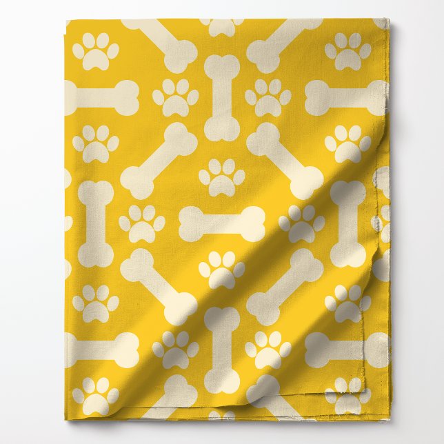 Yellow and White Dog Bones and Paw Prints Pattern  Fabric (Creator Uploaded)