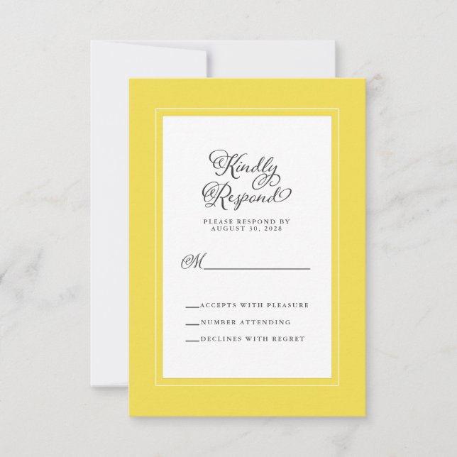 Yellow and White | Elegant Wedding Enclosure RSVP Card (Front)