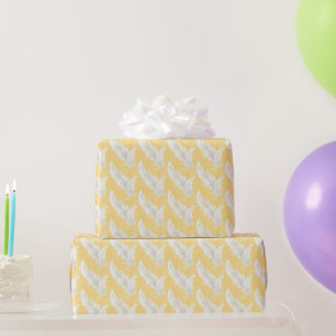 Yellow and White Feather Pattern Bridal  Wrapping Paper