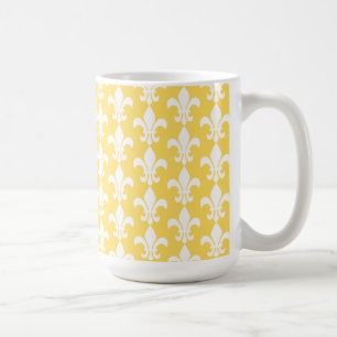 Yellow and White Fleur de Lis Pattern Coffee Mug