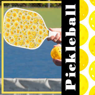 Yellow and White Floral Flower Collage Pickleball Paddle