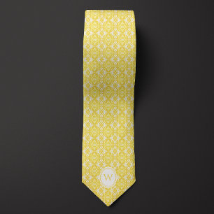 Yellow and White Floral Inspired Monogram Tie