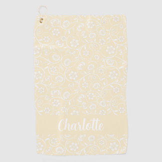 Yellow And White Floral Personalised Name Women Golf Towel