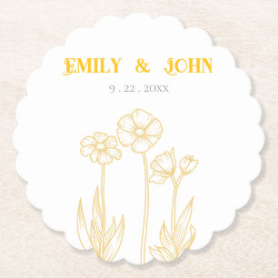 Yellow and White Floral Wedding  Paper Coaster