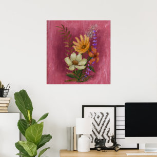 Yellow and White flower oil painting  Poster