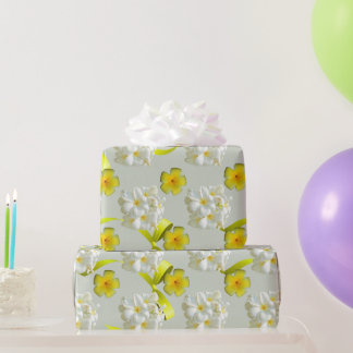 Yellow and White Frangipani Matte Wrapping Paper