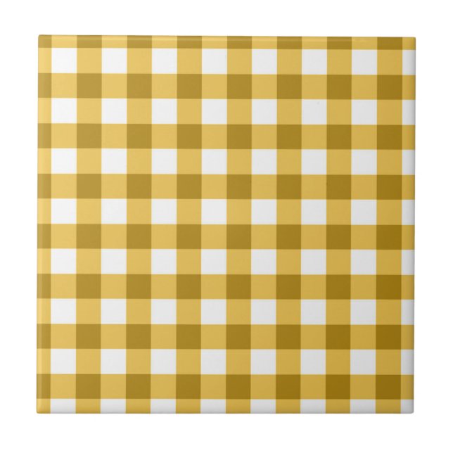 Yellow And White Gingham Check Pattern Tile (Front)