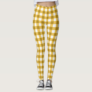 Yellow And White Gingham Checked Leggings