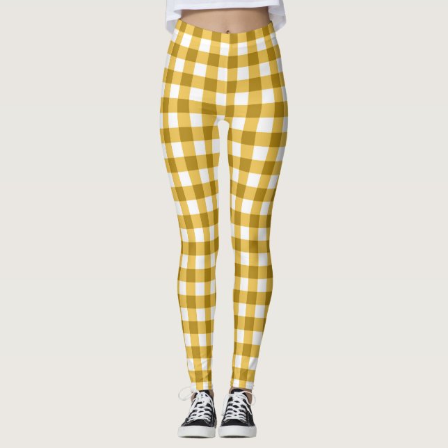 Yellow And White Gingham Checked Leggings (Front)