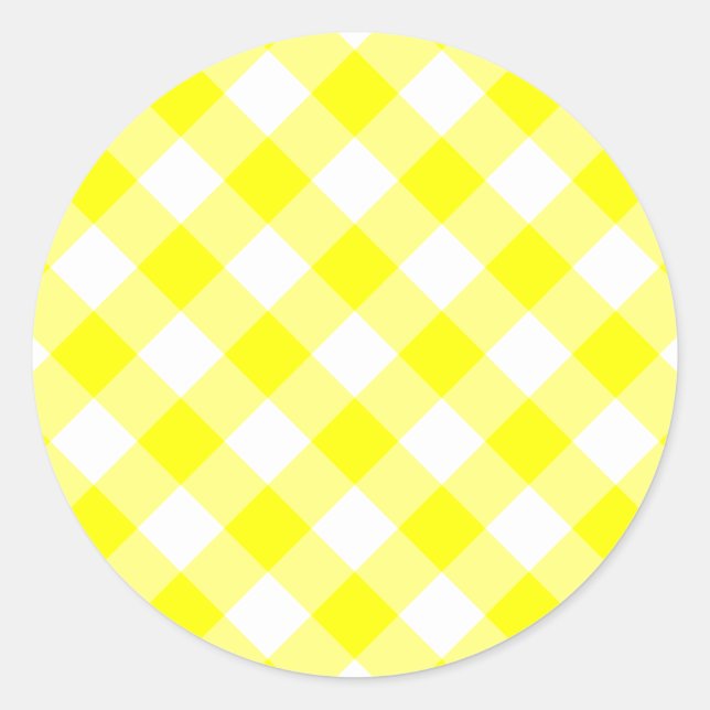 Yellow and White Gingham Classic Round Sticker (Front)