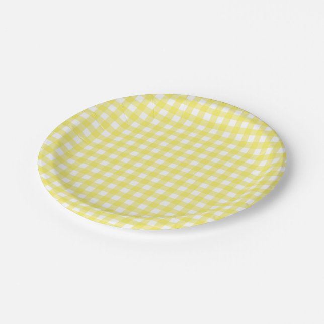 Yellow and White Gingham Design Paper Plate (Angled)