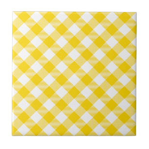 Yellow and White Gingham Diagonal Checks Pattern Tile