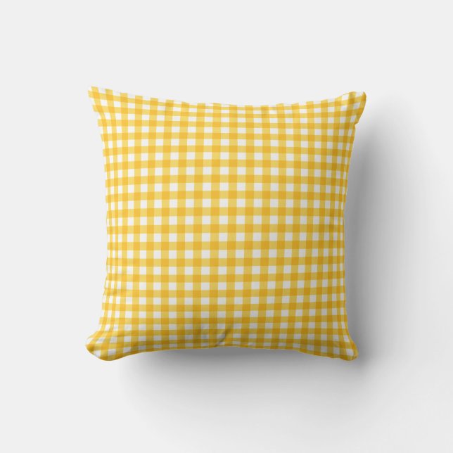 Yellow and White Gingham Pattern Cushion (Front)