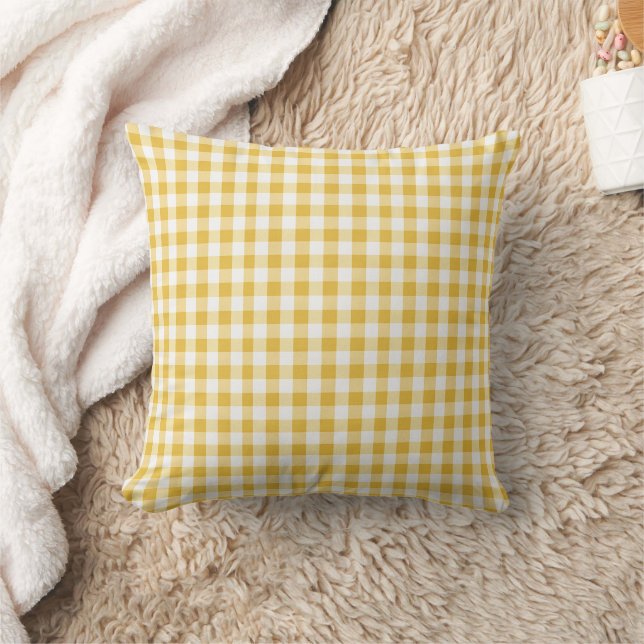 Yellow and White Gingham Plaid Chequered Pattern  Cushion (Blanket)