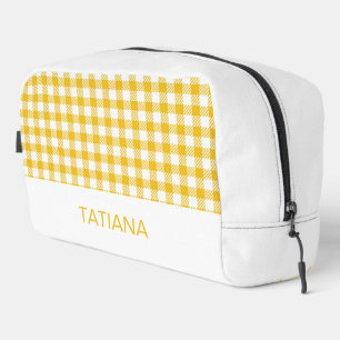 Yellow and White Gingham Plaid Pattern Dopp Kit
