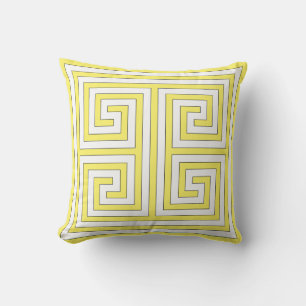 Yellow and White Greek Key Pattern Cushion
