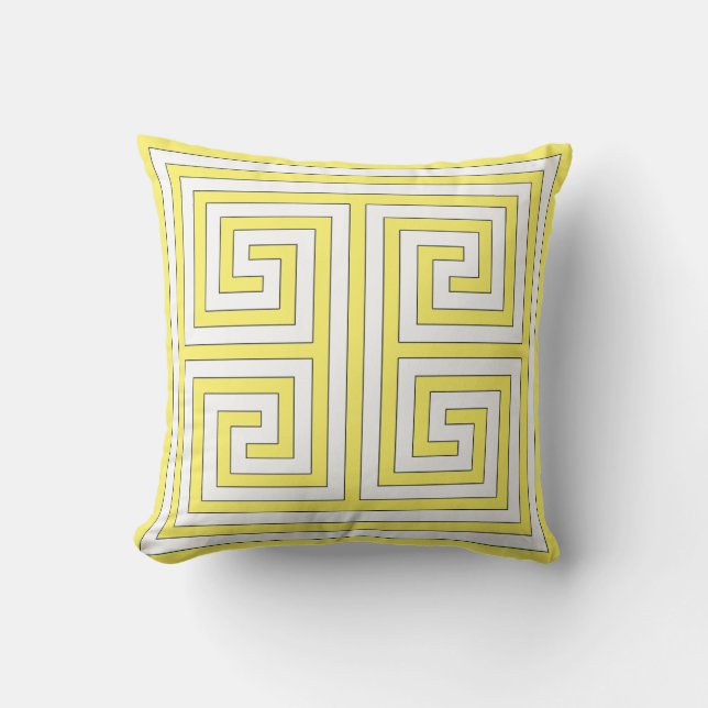 Yellow and White Greek Key Pattern Cushion (Front)
