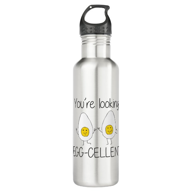 Yellow and White Hand Drawn Egg-cellent Egg puns 710 Ml Water Bottle (Front)