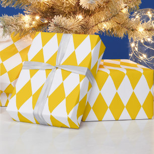 Yellow and White Harlequin Diamonds Check Design Wrapping Paper