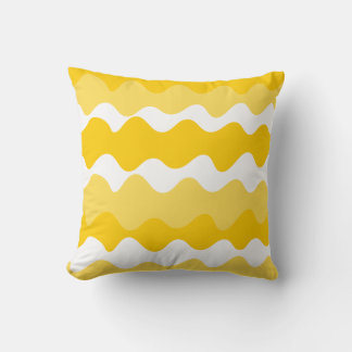 Yellow and white horizontal wavy pattern cushion