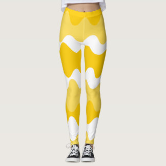 Yellow and white horizontal wavy pattern  leggings