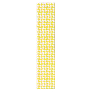 Yellow and White Houndstooth Check Short Table Runner