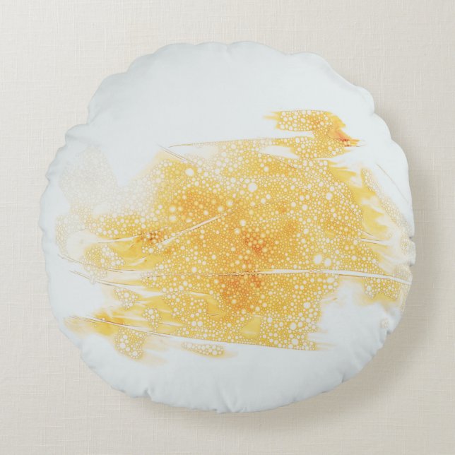 Yellow and white illustration round cushion (Front)