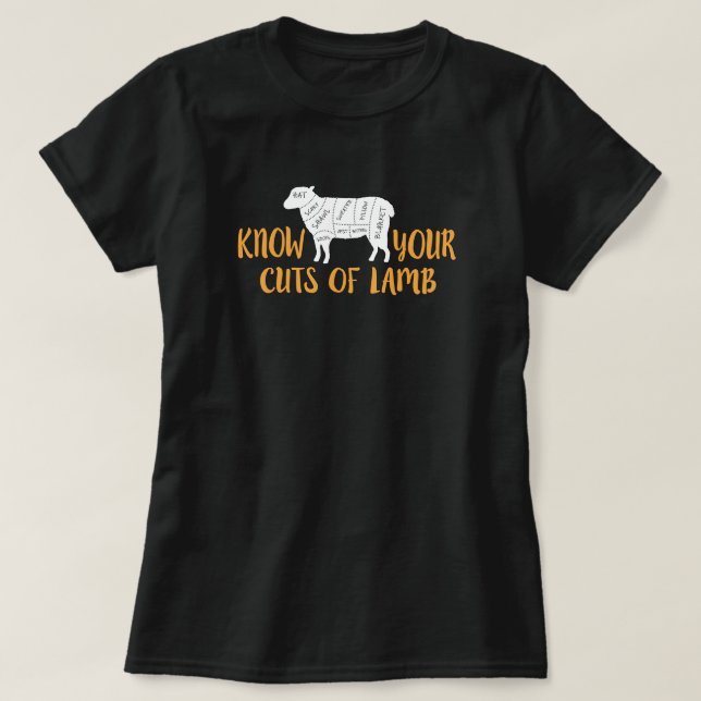 Yellow and White Know Your Cuts of Lamb T-Shirt (Design Front)