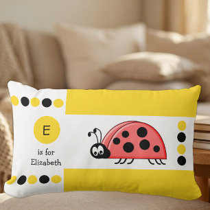 Yellow and white ladybird kids monogram lumbar cushion