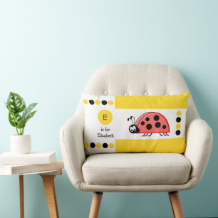 Yellow and white ladybird kids monogram lumbar cushion
