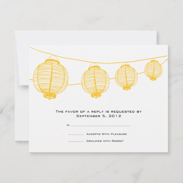 Yellow and White Lanterns Wedding RSVP Card (Front)