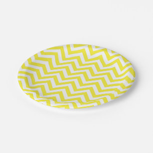 Yellow and White Large Chevron ZigZag Pattern Paper Plate