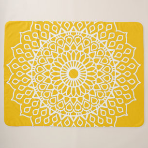 Yellow and White Mandala - Dans-lew in Honey Sherpa Blanket