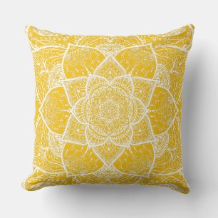 Yellow and White Mandala - Loergann in Honey Cushion