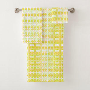 Yellow and White Modern Greek Key Pattern Bath Towel Set