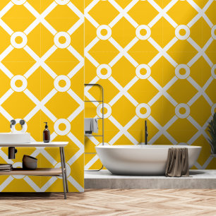 Yellow and White Modern Lattice Wallpaper