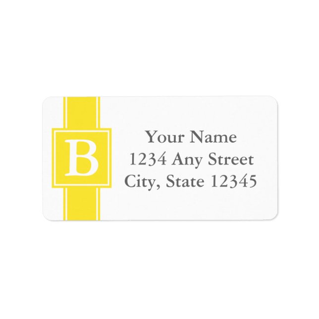 Yellow and White Monogrammed Return Address Labels (Front)